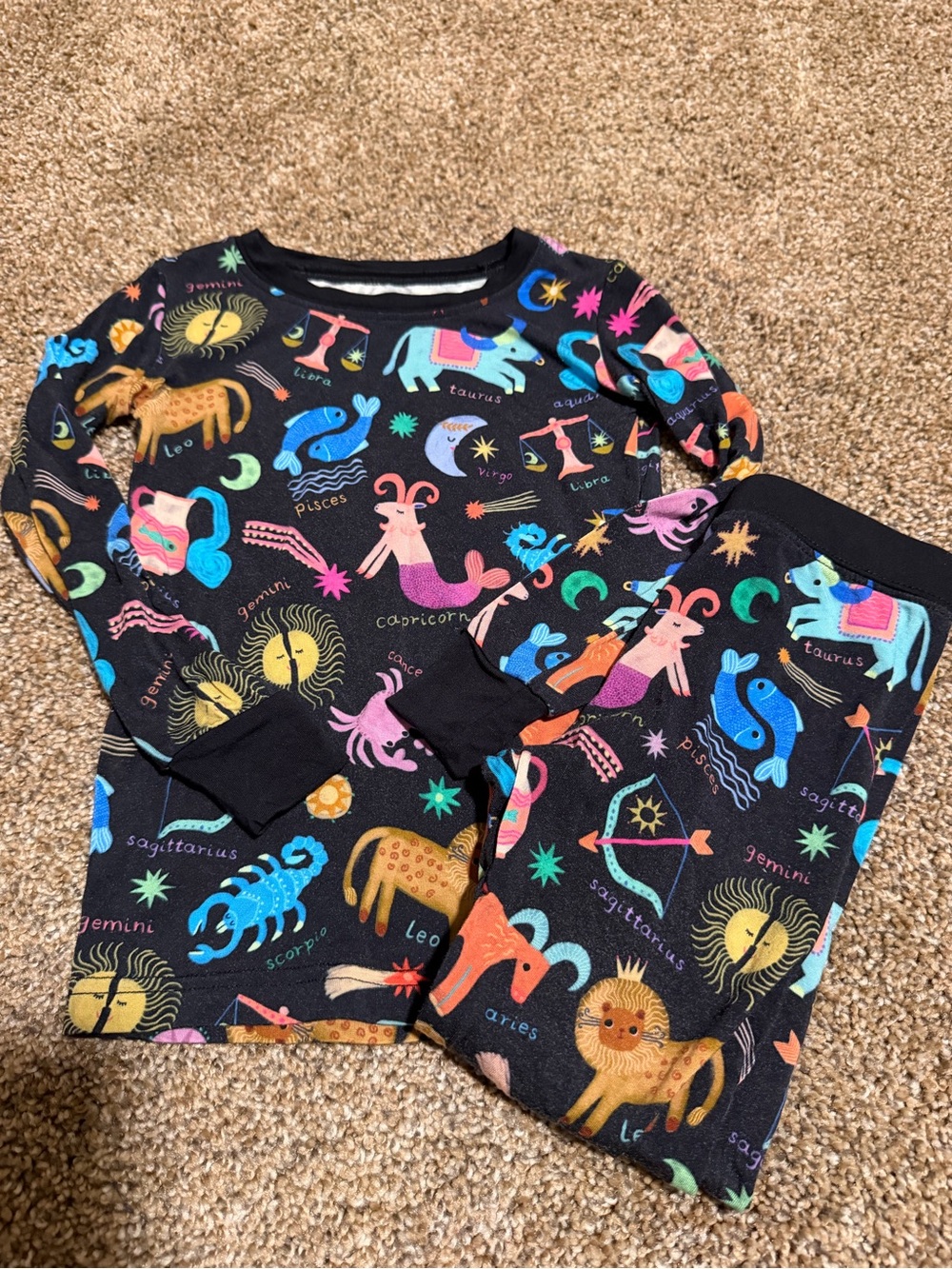 LITTLE SLEEPIES Bamboo Black Astrology Print Two Piece Pajama Set